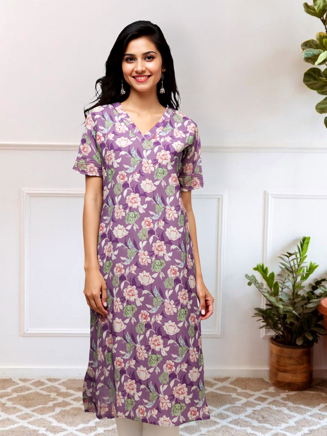 Picture of Floral Grace V-Neck Kurta